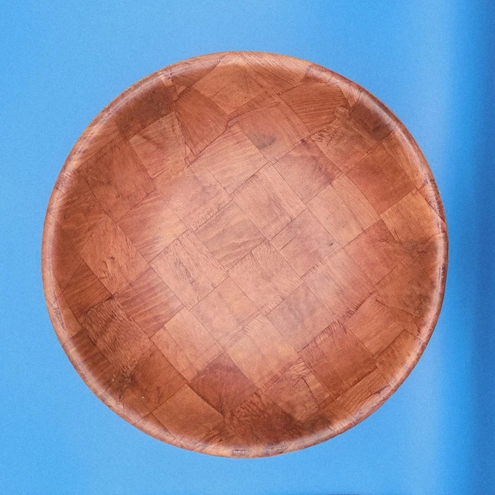 Vintage Woven Wood Large Salad Bowl‎